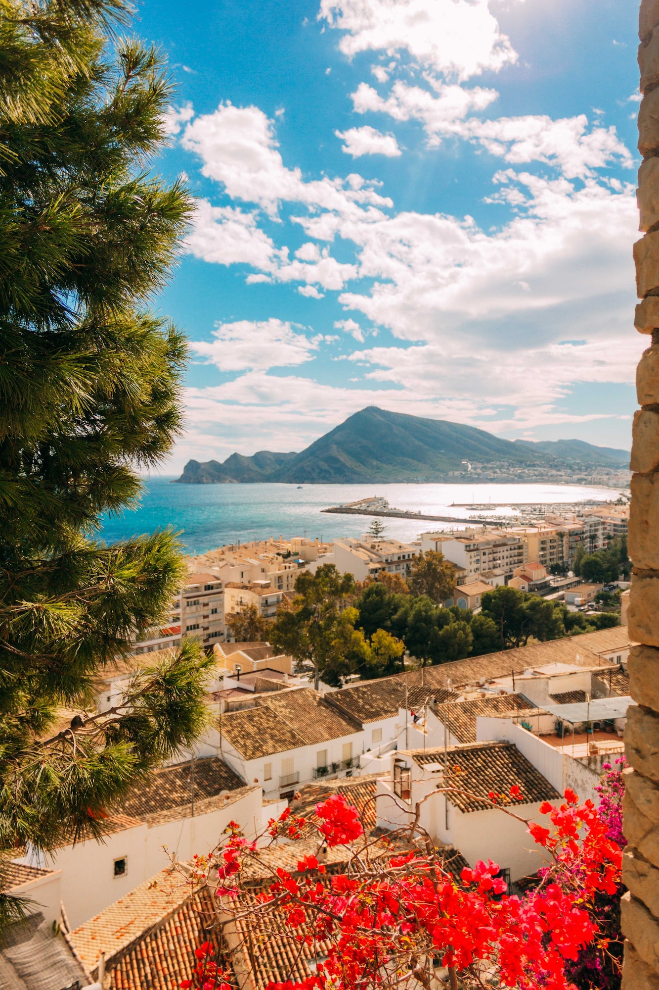 Vertical shot of modern buildings in Altea, Spain